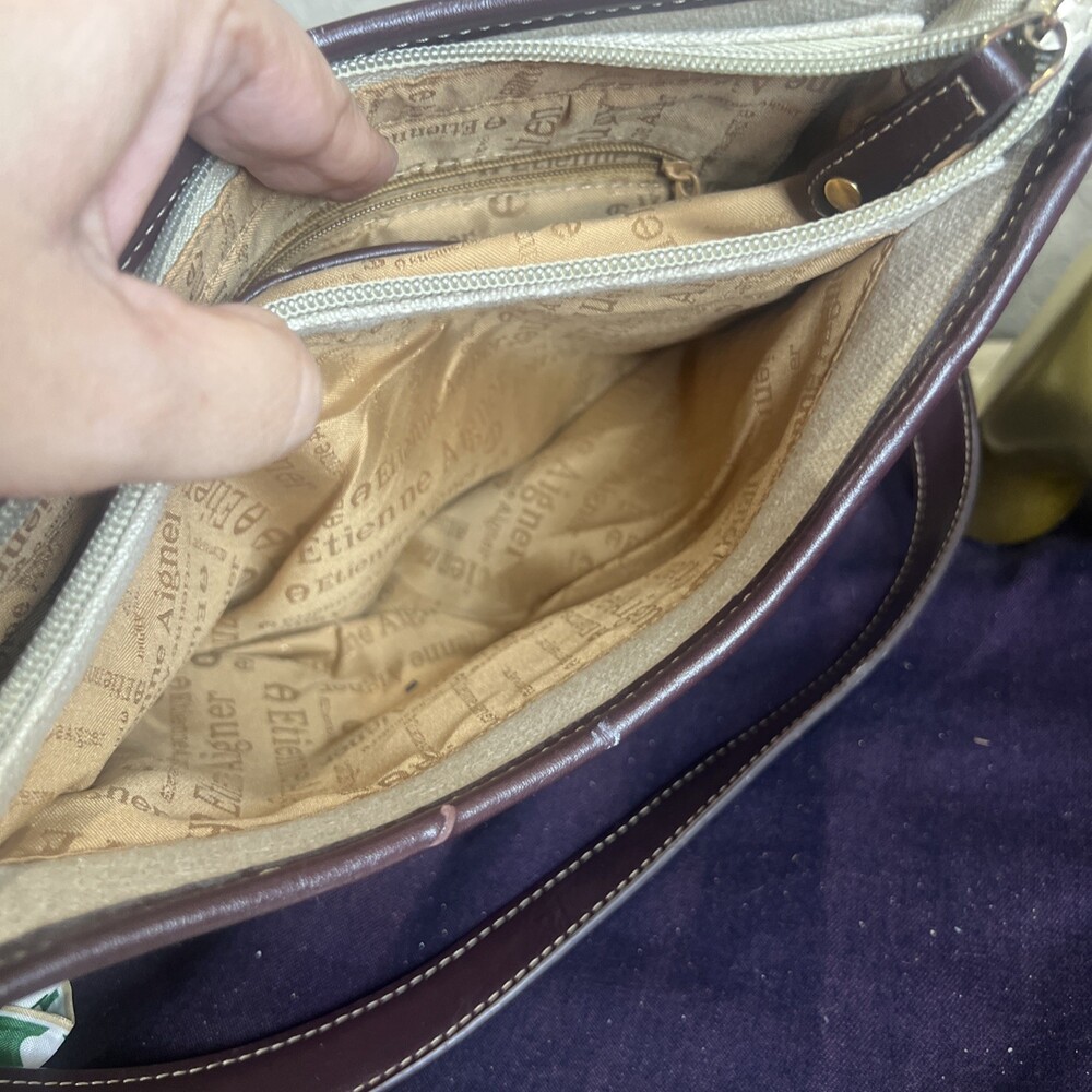 Etienne Aigner Vintage Classic Minimalist Brown And Beige Handbag Purse - Picture 11 of 15
